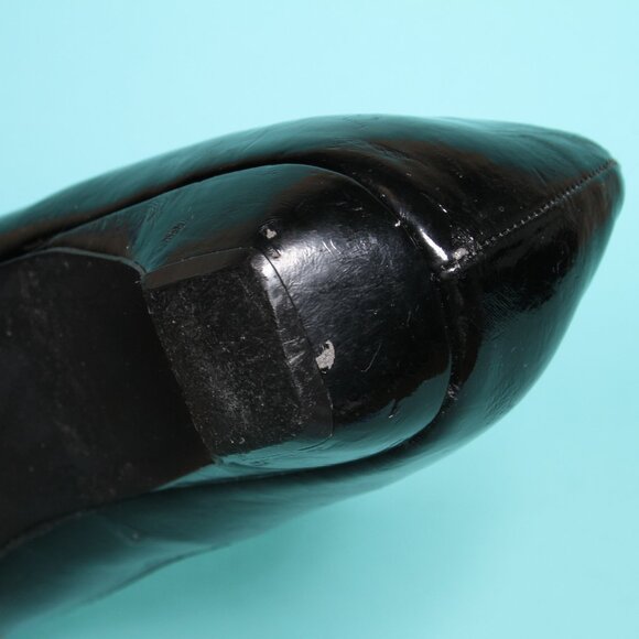 Peep Toe Bow Tie Flats Shiny Patent Black 7 - Picture 9 of 9